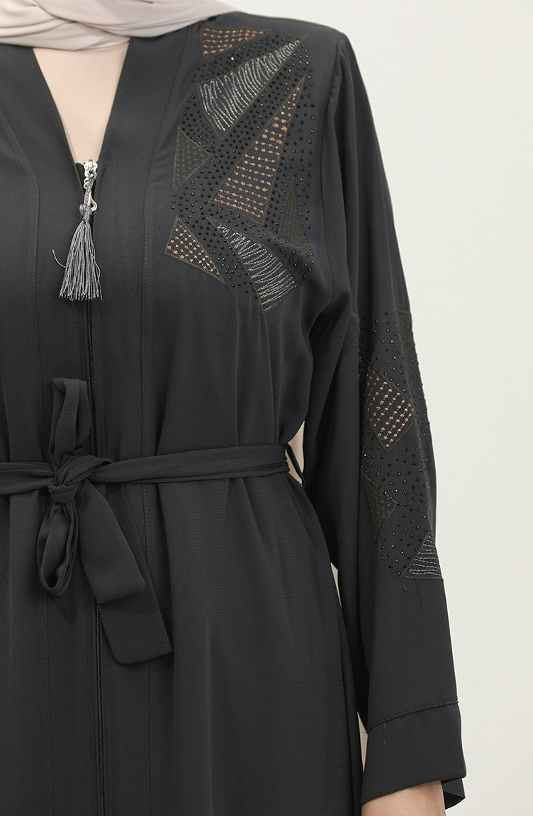 Abaya D`été Brodée Stoned Abaya Anthracite 7844.Antrasit