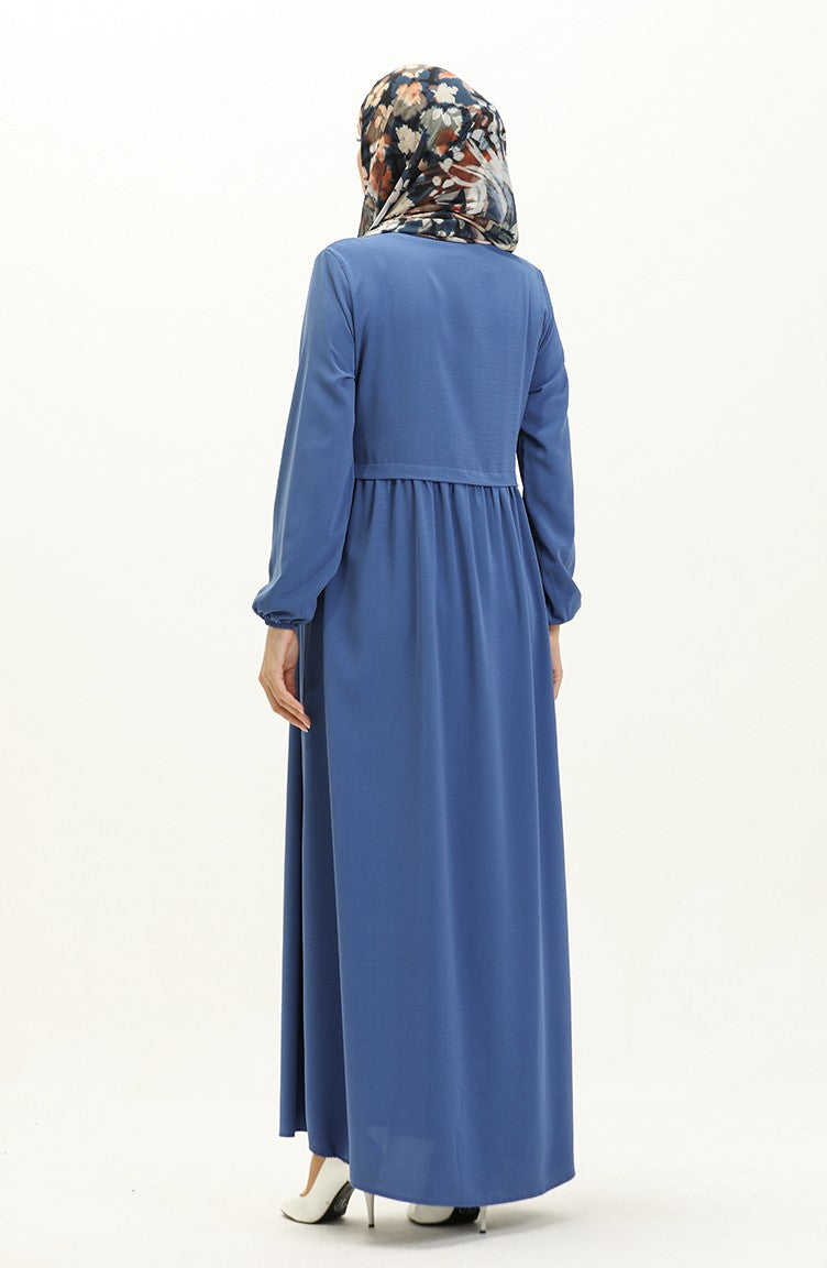 Abaya à Fermeture 4525-04 İndigo 4525-04