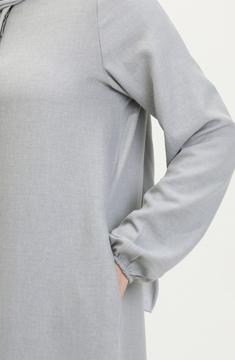 Abaya Avec Poches 24017-04 Gris 24017-04