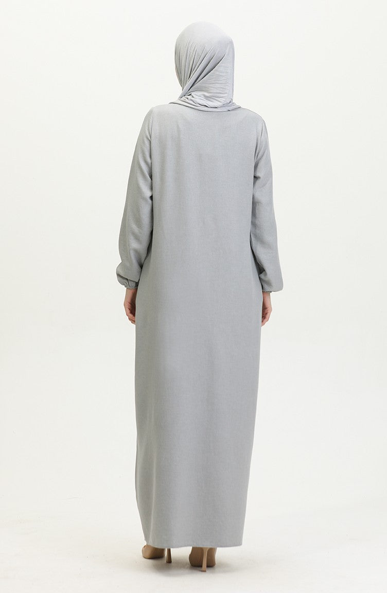 Abaya Avec Poches 24017-04 Gris 24017-04