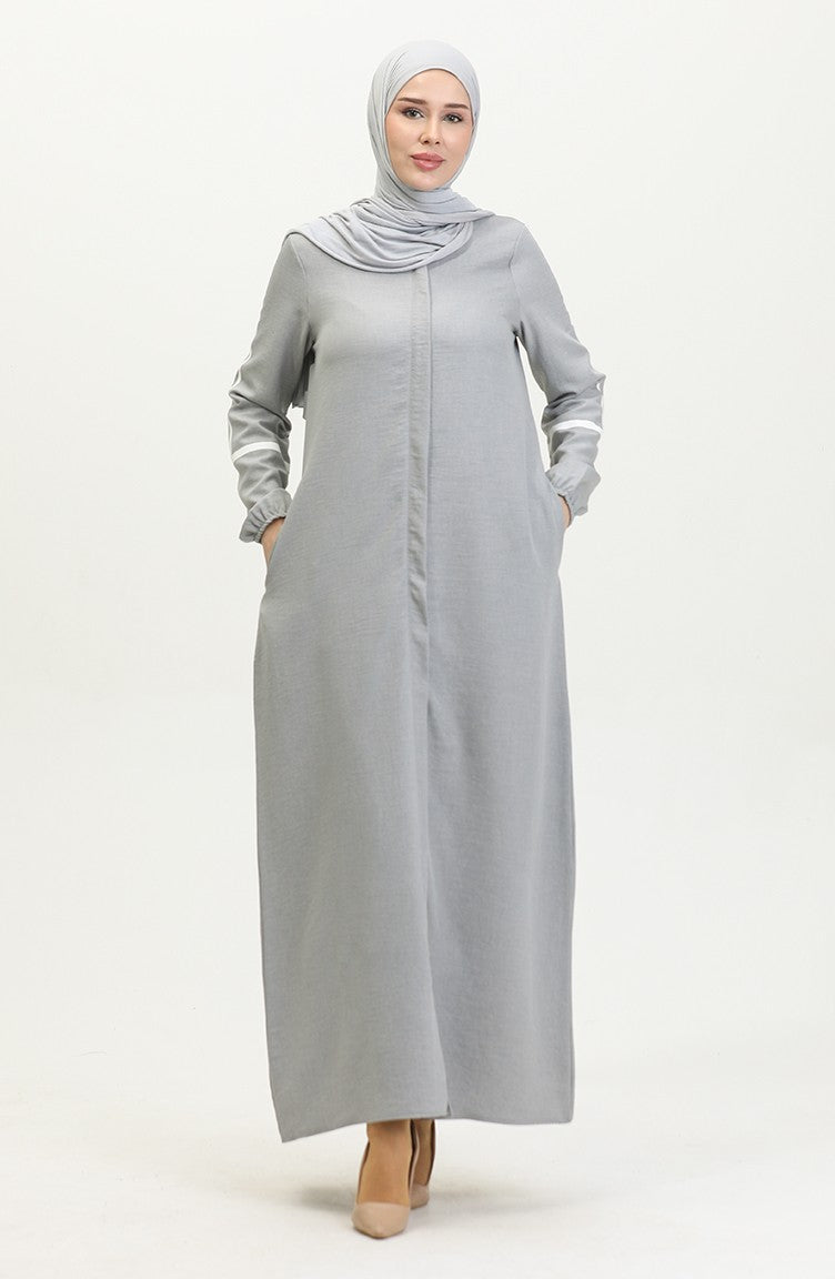 Détail Imprimé Abaya 24018-04 Gris 24018-04