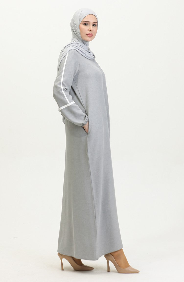 Détail Imprimé Abaya 24018-04 Gris 24018-04