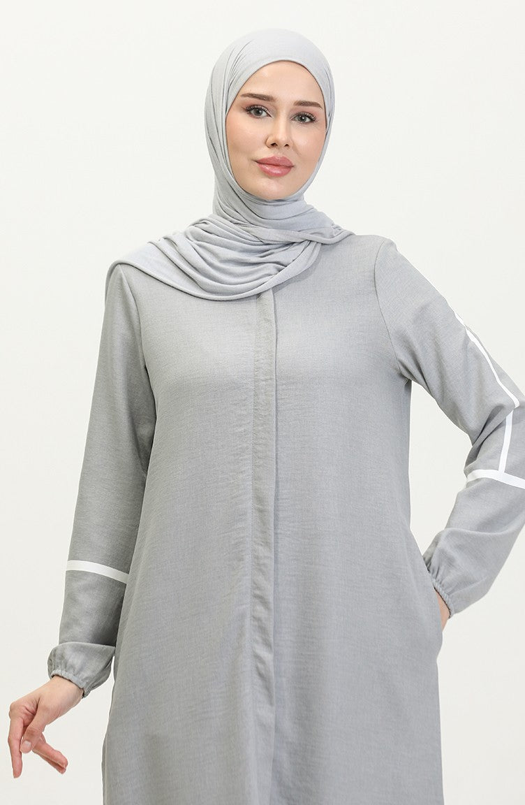 Détail Imprimé Abaya 24018-04 Gris 24018-04