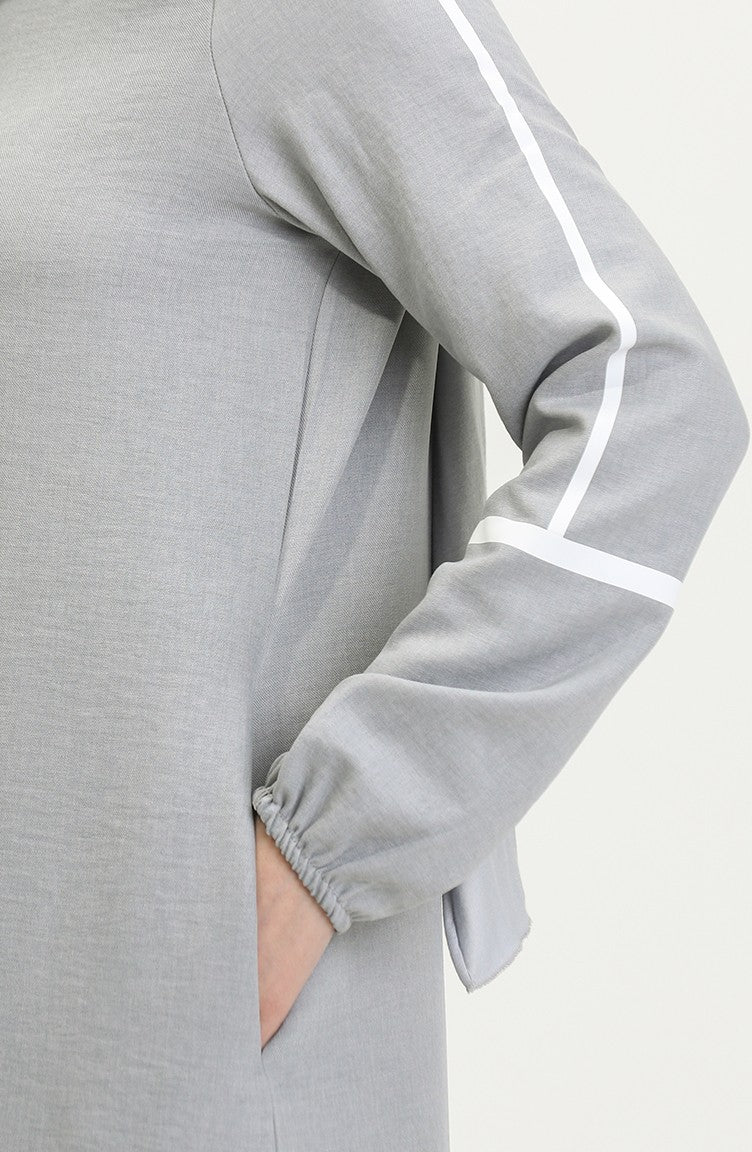 Détail Imprimé Abaya 24018-04 Gris 24018-04