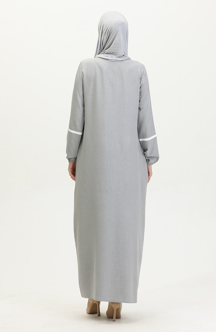 Détail Imprimé Abaya 24018-04 Gris 24018-04