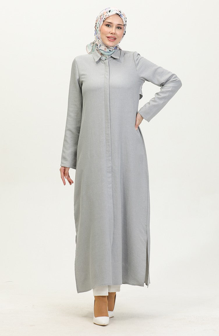 Abaya Col Chemise 24019-04 Gris 24019-04
