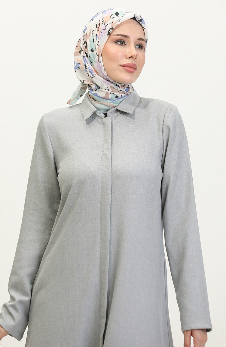 Abaya Col Chemise 24019-04 Gris 24019-04