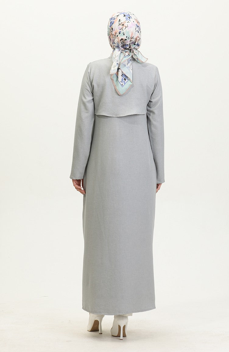 Abaya Col Chemise 24019-04 Gris 24019-04