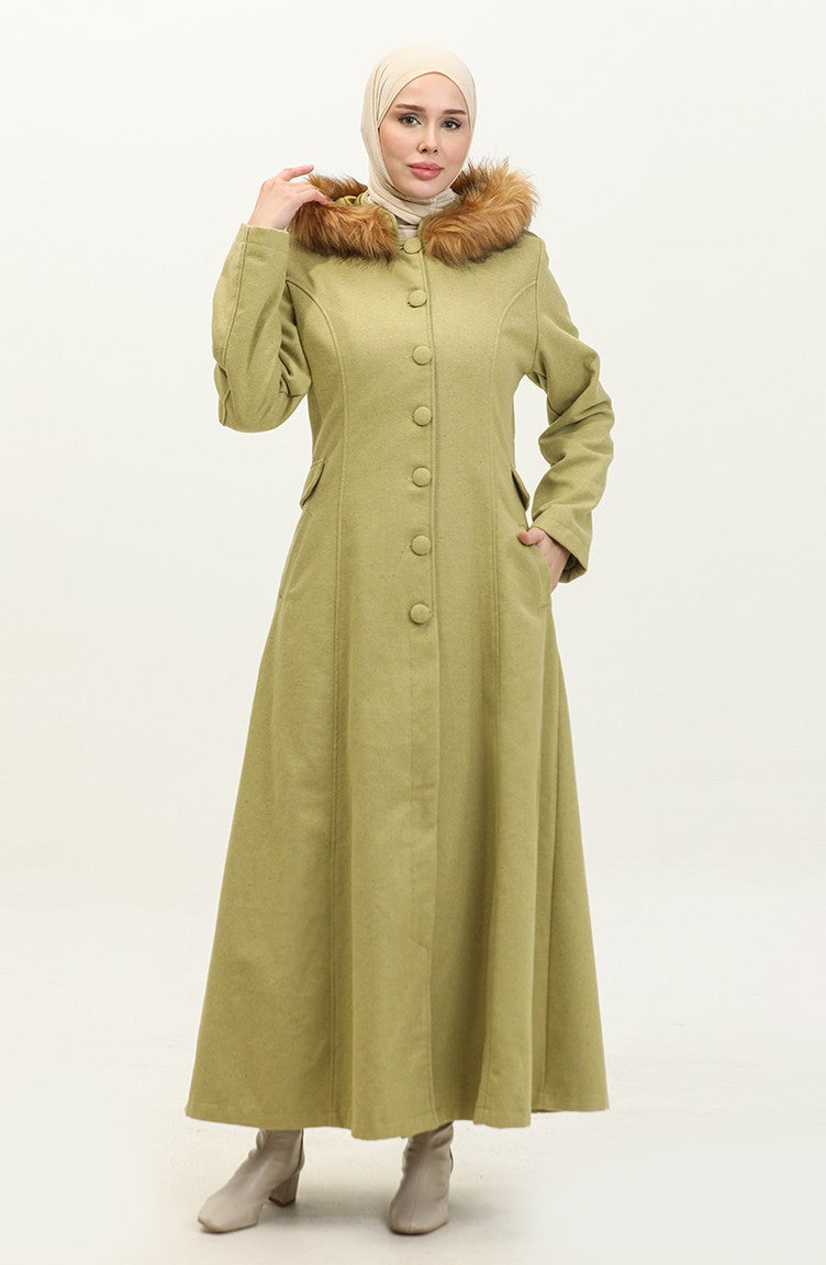 Manteau Cachemire A Capuche 712010-09 Vert Pistache 712010-09