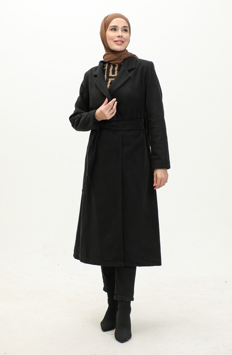 Manteau Cachemire Boutonné 71208-01 Noir 71208-01