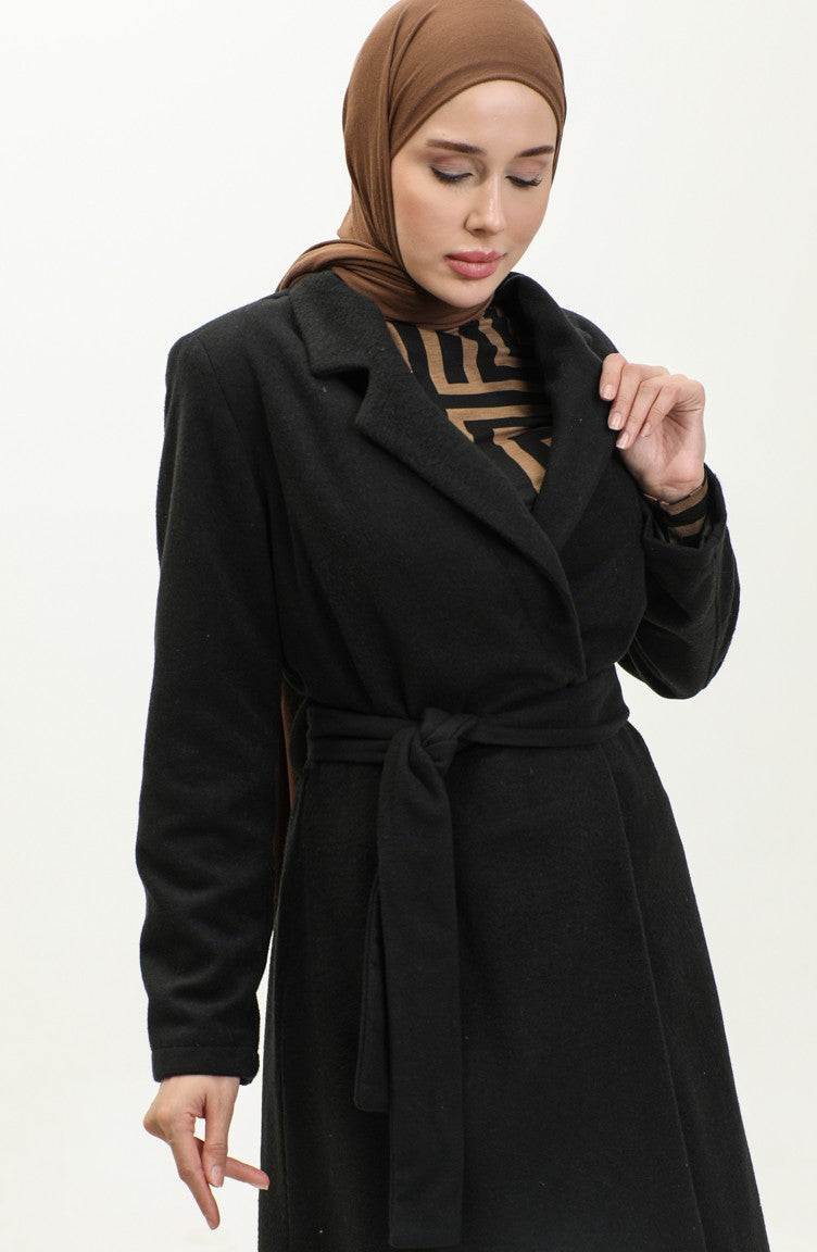 Manteau Cachemire Boutonné 71208-01 Noir 71208-01