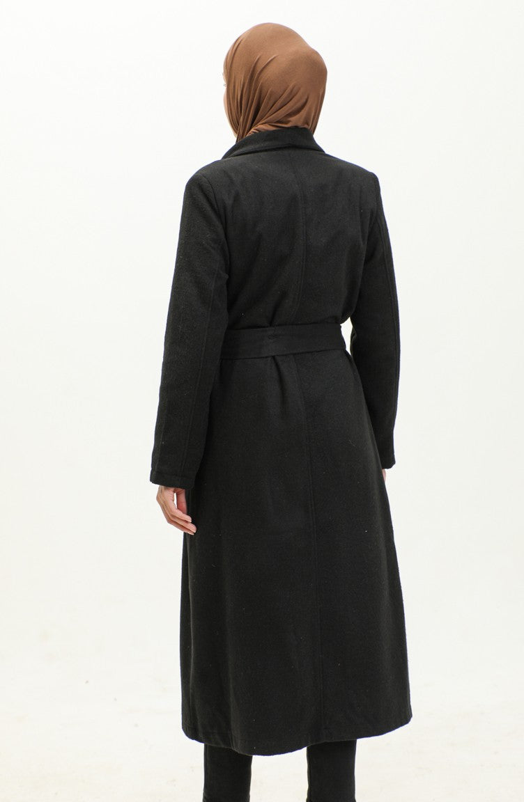 Manteau Cachemire Boutonné 71208-01 Noir 71208-01