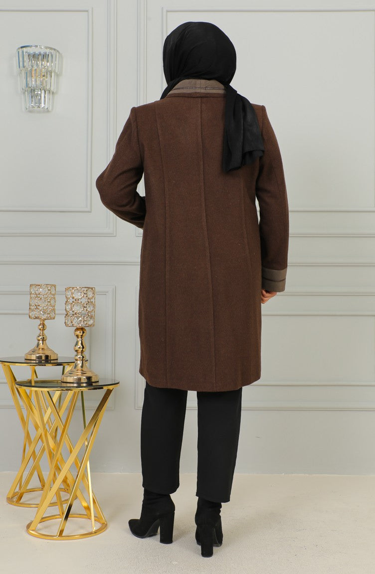 Manteau Cachemire Boutonné Grande Taille 0328-07 Brun Lait 0328-07
