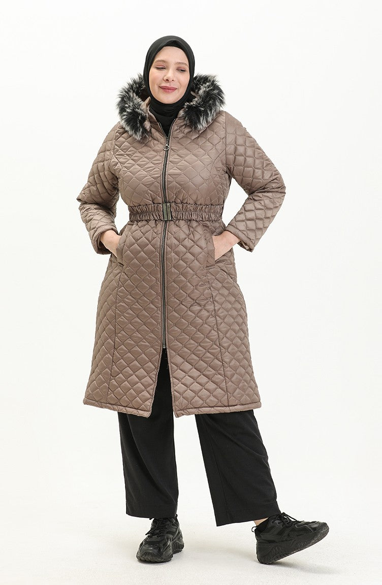 Manteau Matelassé en Fourrure Grande Taille 6047-05 Vison 6047-05