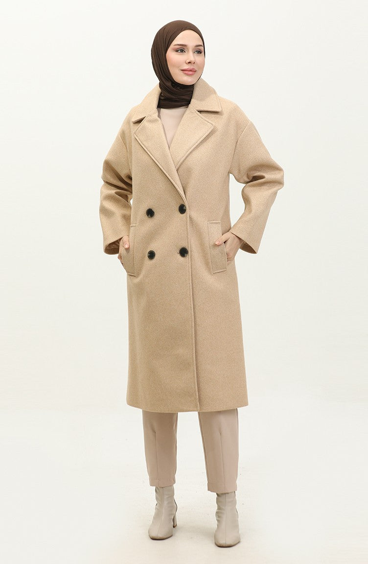 Manteau Cachemire Boutonné Beige K322 281