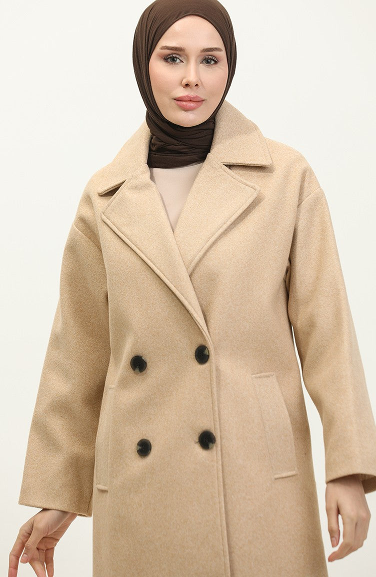 Manteau Cachemire Boutonné Beige K322 281