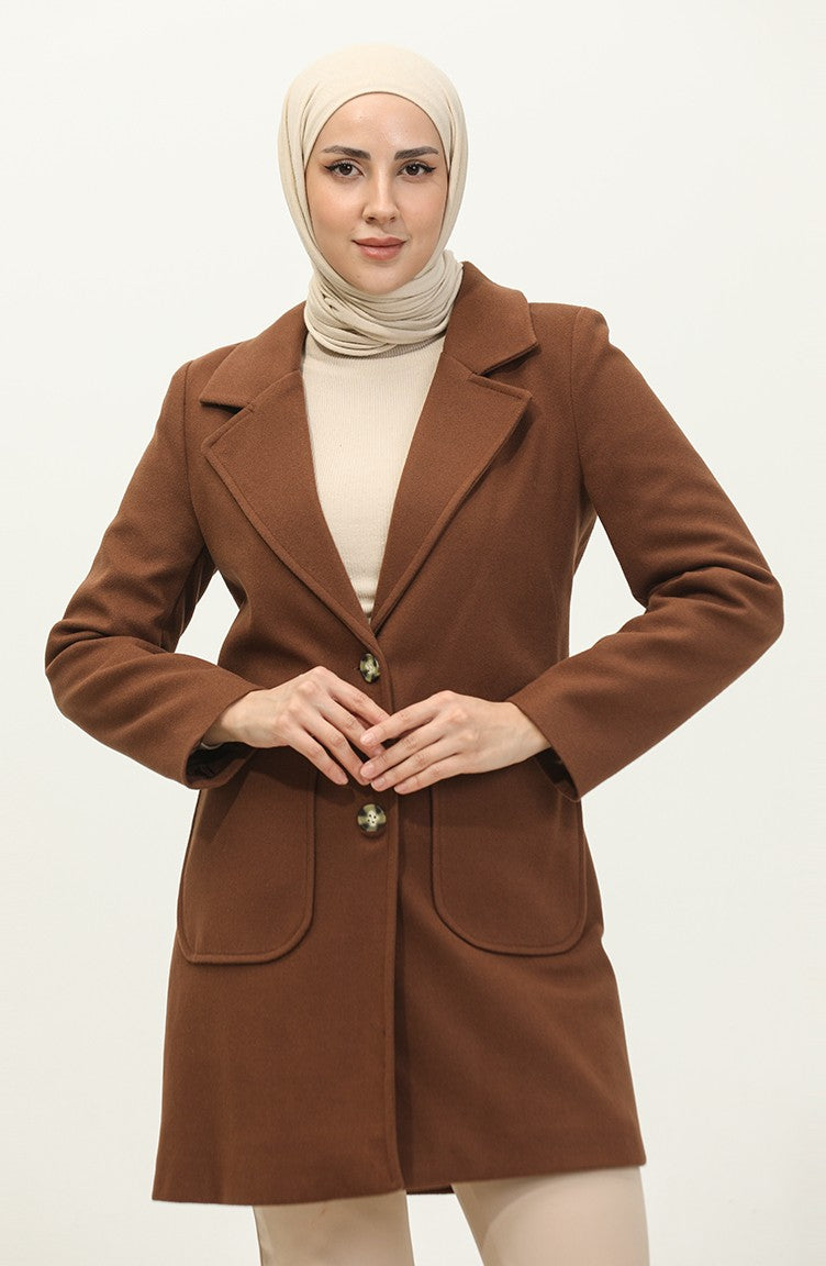 Manteau Boutonné Cachemire Marron C57 317