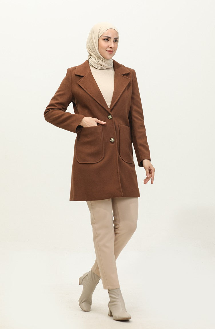 Manteau Boutonné Cachemire Marron C57 317