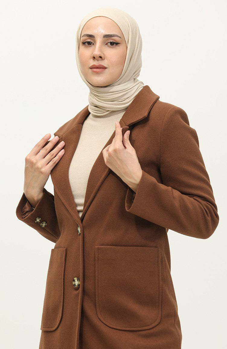 Manteau Boutonné Cachemire Marron C57 317