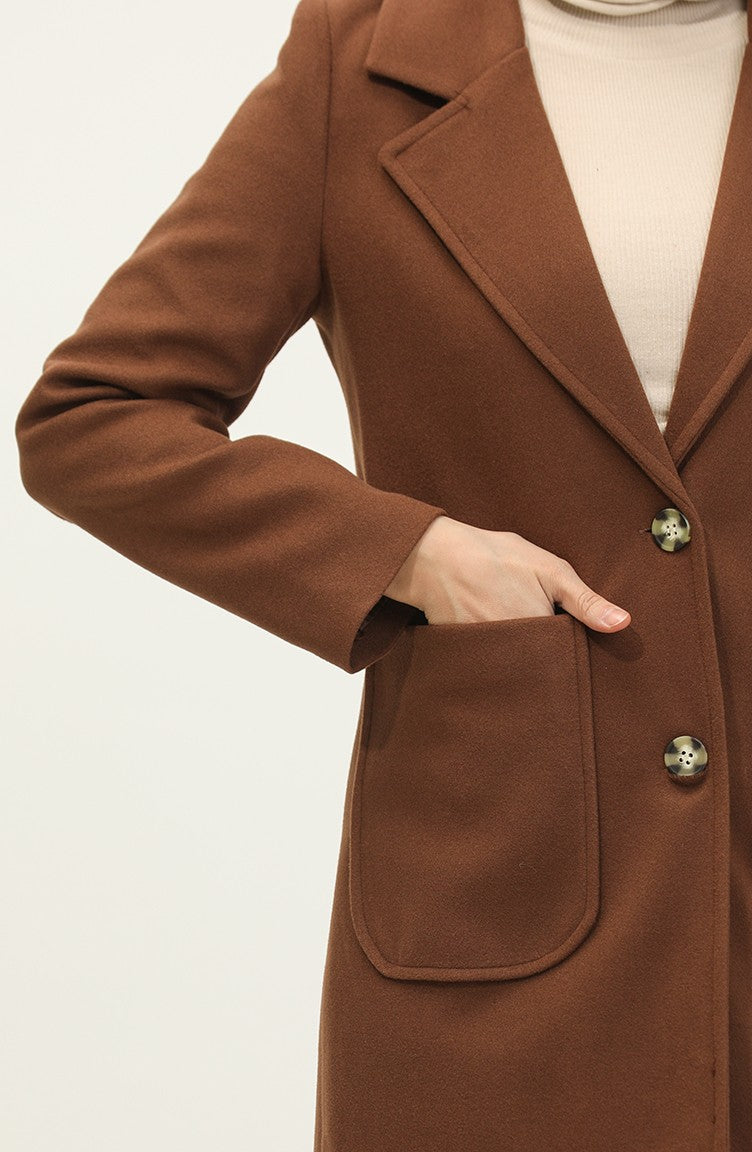 Manteau Boutonné Cachemire Marron C57 317