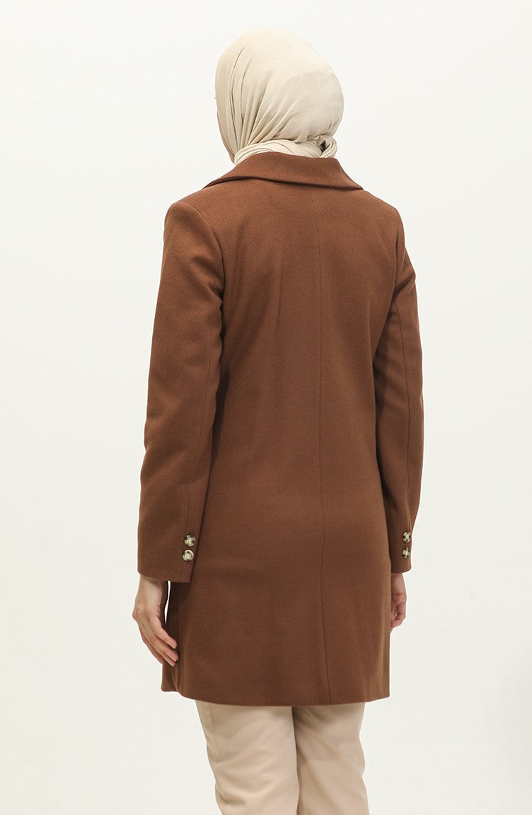 Manteau Boutonné Cachemire Marron C57 317