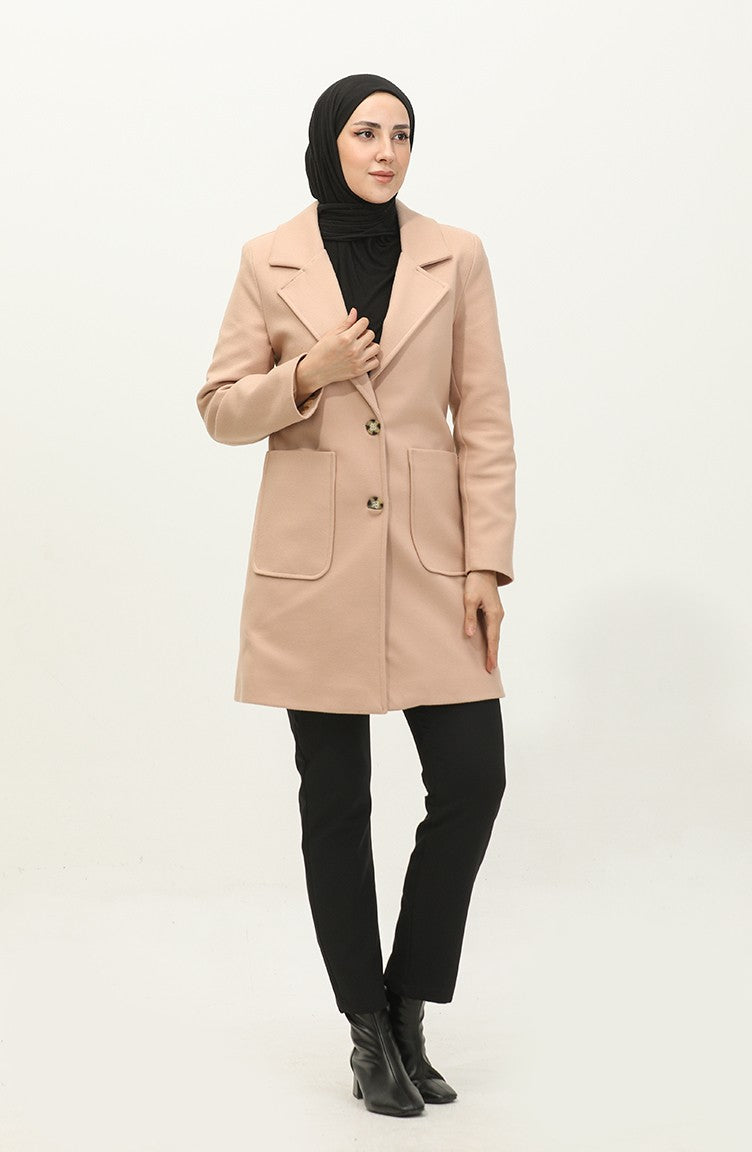Manteau Boutonné Cachemire Marron C57 321