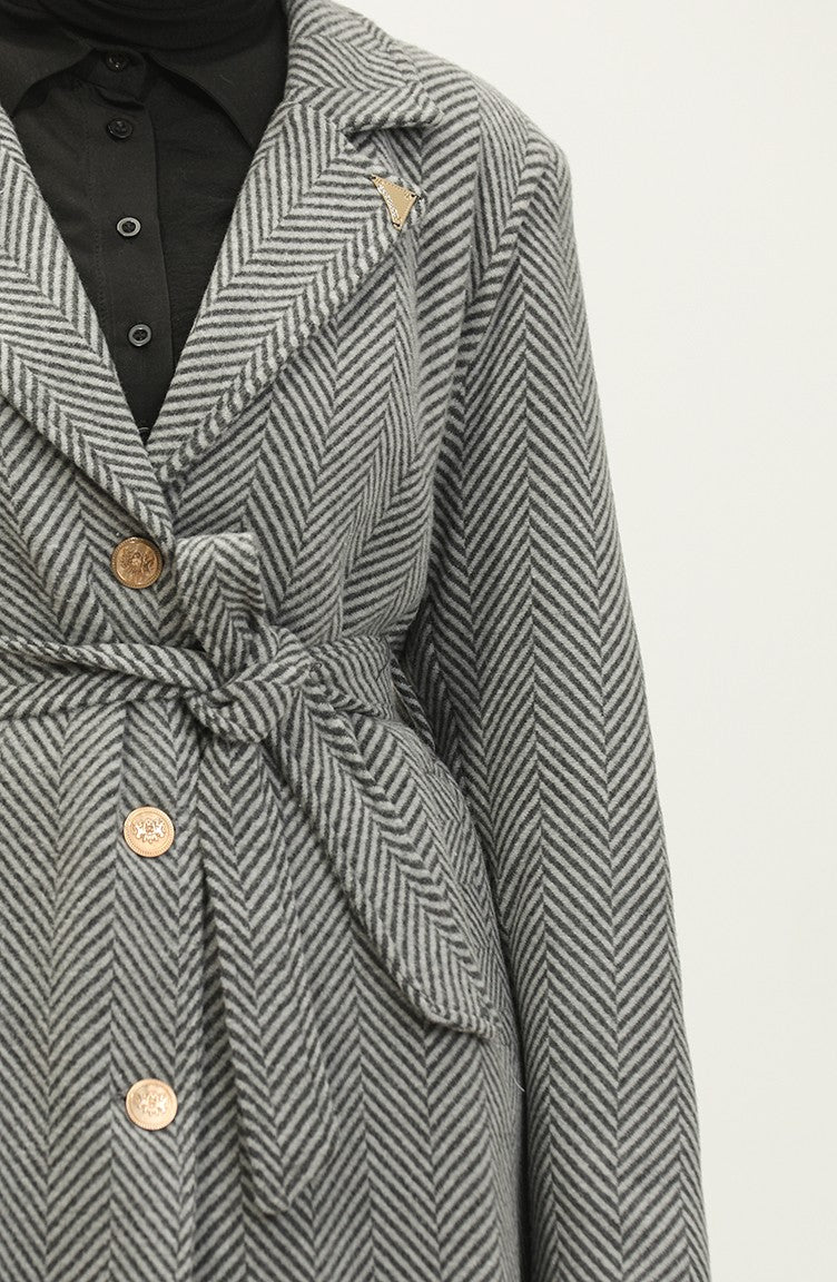 Manteau à Revers à Chevrons Grande Taille Gris K332 689