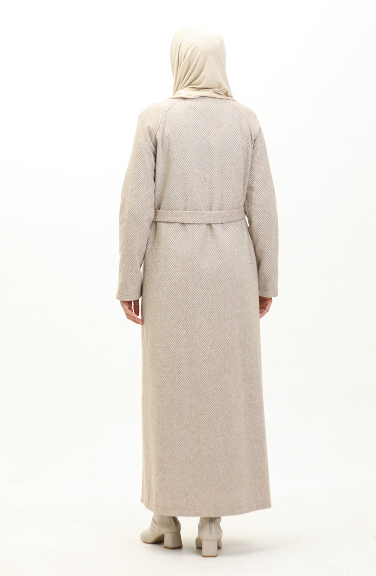 Vivezza Manteau Doublé à Chevrons Estampés Abaya 6991-05 Beige 6991-05