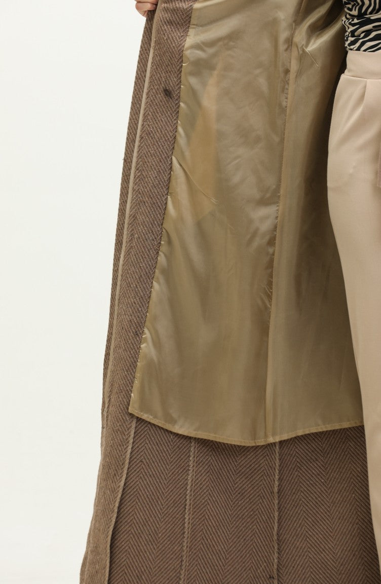 Vivezza Manteau Doublé De Timbre à Chevrons En Fourrure Mobile 6993-06 Moutarde 6993-06