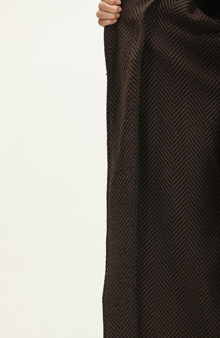 Cape à Ceinture A Motifs Chevrons 0260-02 Marron Noir 0260-02