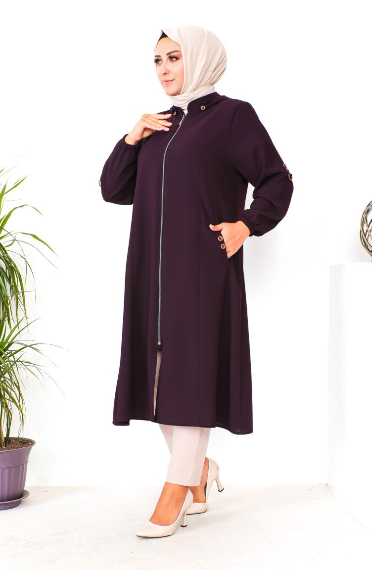Manteau A Capuche Grande Taille 6089X-02 Prune 6089X-02