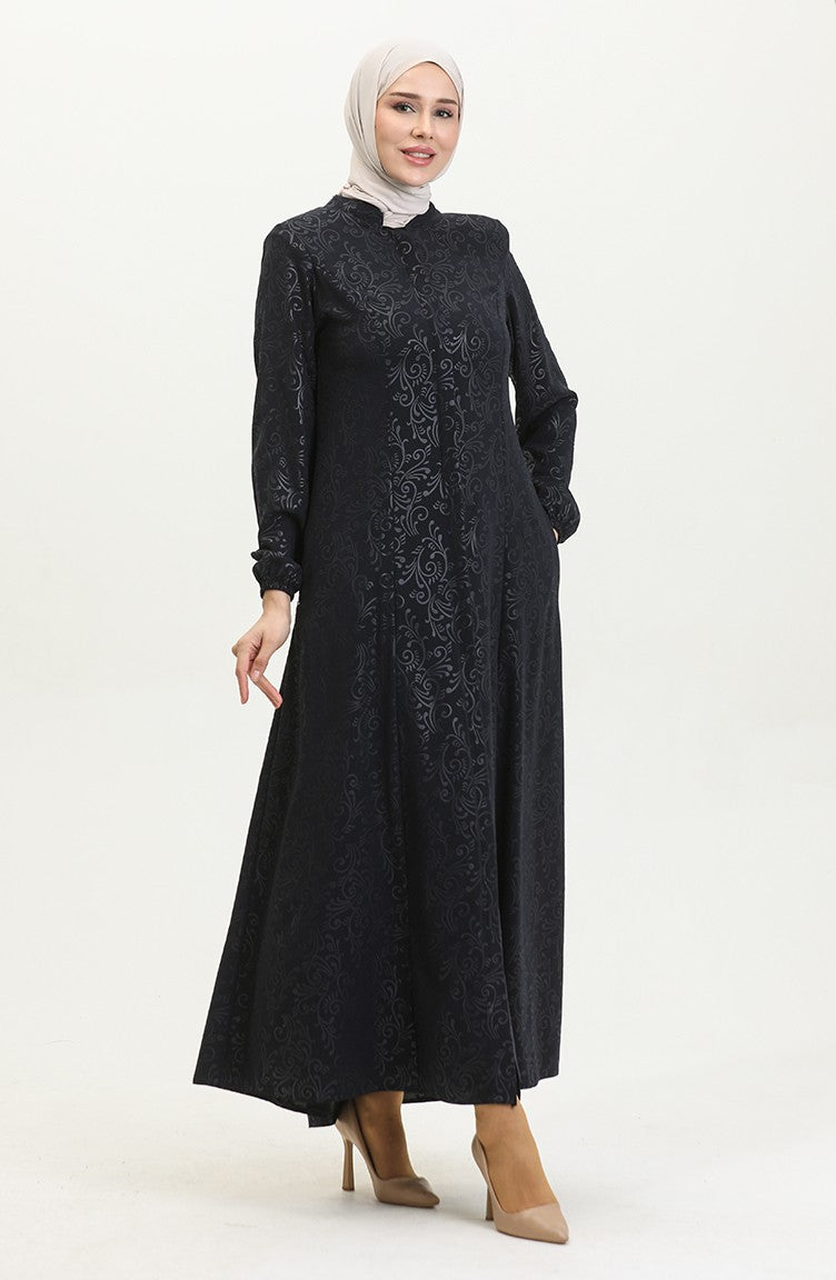 Abaya Adel Mevlana à Motifs 3018A-02 Bleu Marine 3018A-02