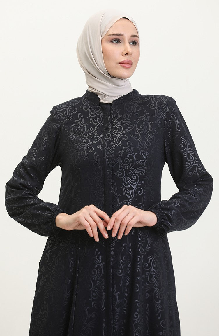 Abaya Adel Mevlana à Motifs 3018A-02 Bleu Marine 3018A-02