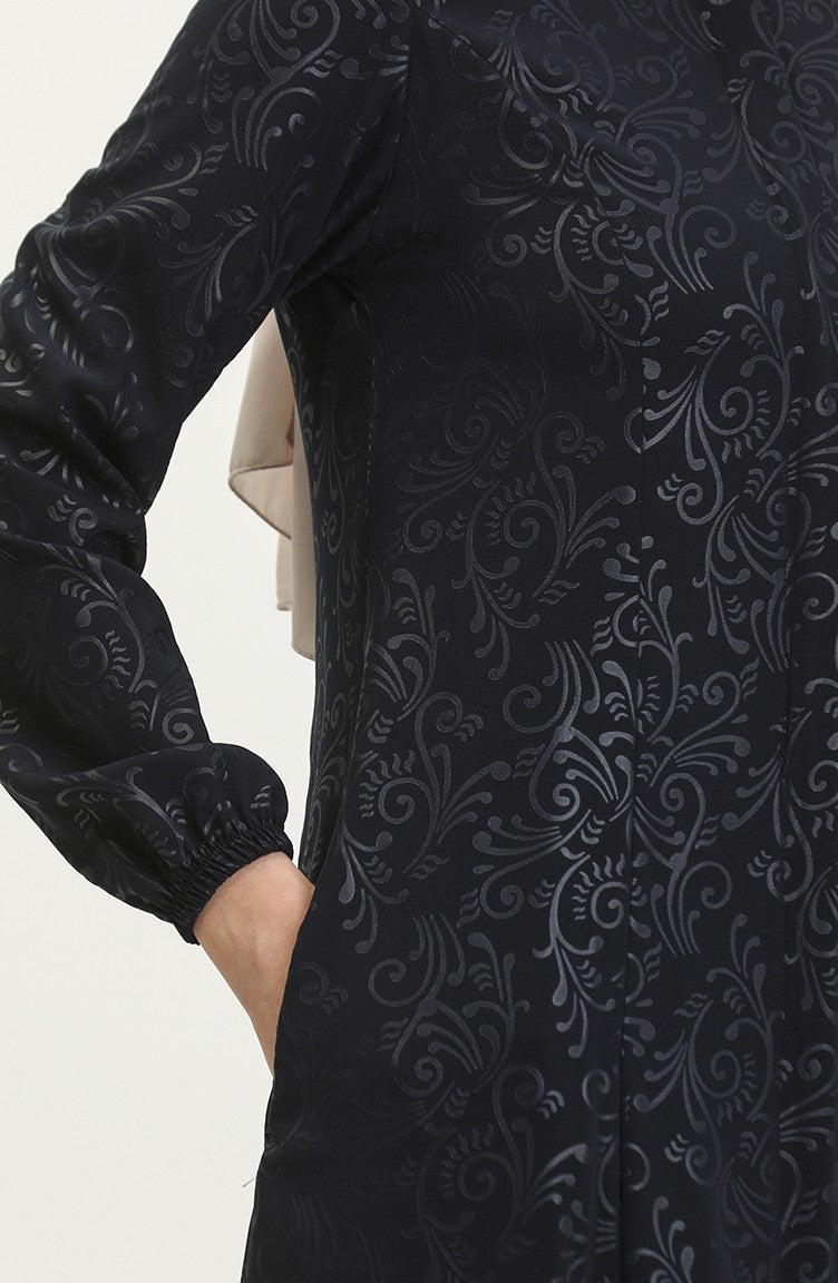 Abaya Adel Mevlana à Motifs 3018A-02 Bleu Marine 3018A-02