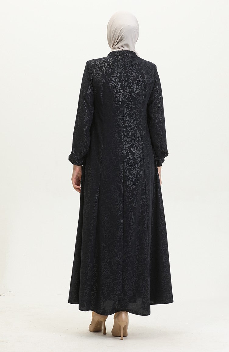 Abaya Adel Mevlana à Motifs 3018A-02 Bleu Marine 3018A-02