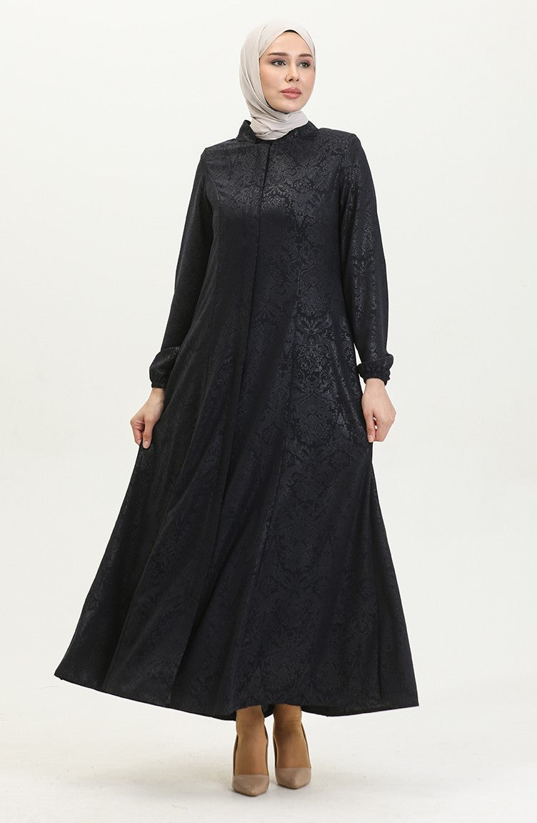 Abaya Adel Mevlana à Motifs 3018B-02 Bleu Marine 3018B-02