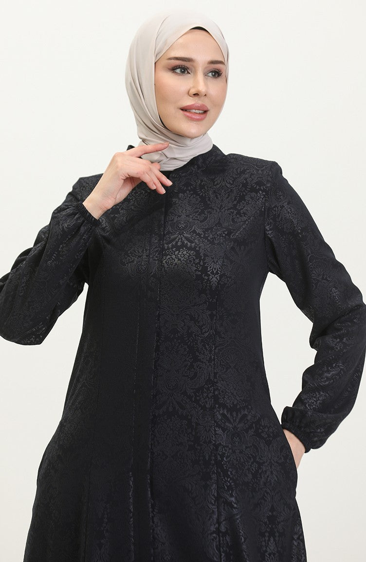 Abaya Adel Mevlana à Motifs 3018B-02 Bleu Marine 3018B-02