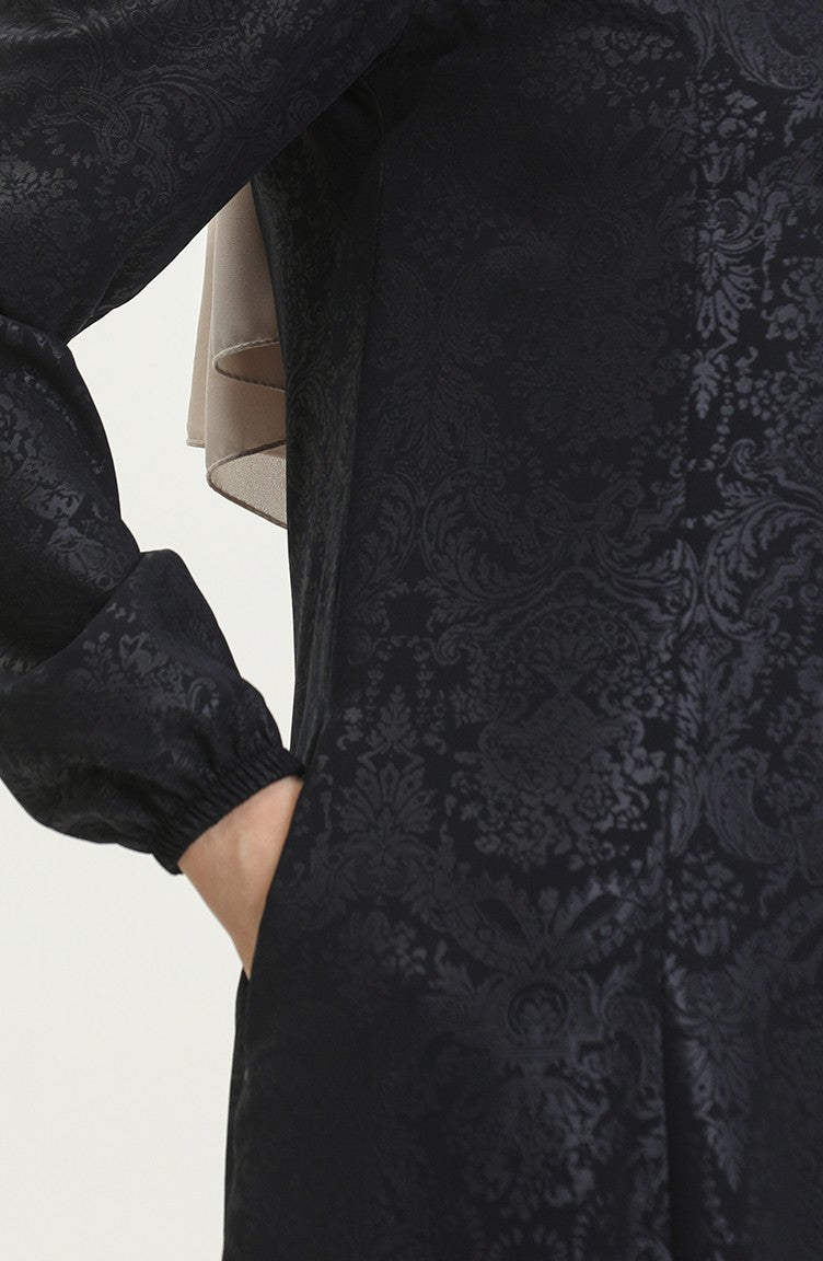 Abaya Adel Mevlana à Motifs 3018B-02 Bleu Marine 3018B-02