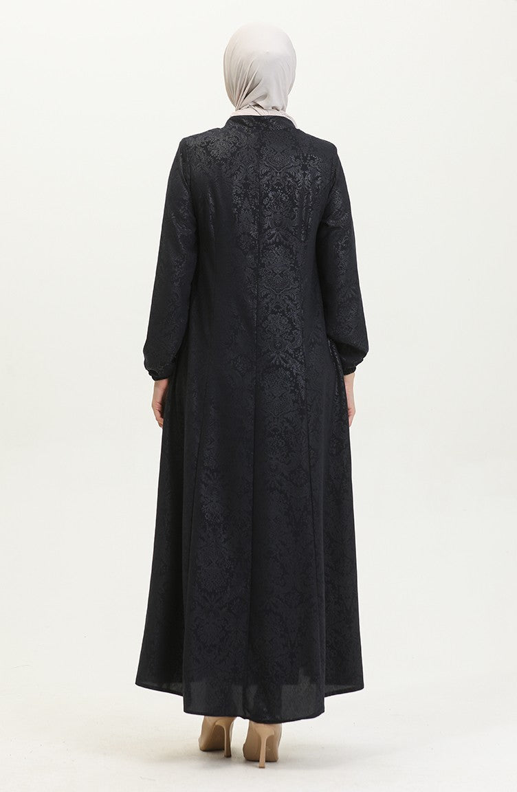 Abaya Adel Mevlana à Motifs 3018B-02 Bleu Marine 3018B-02