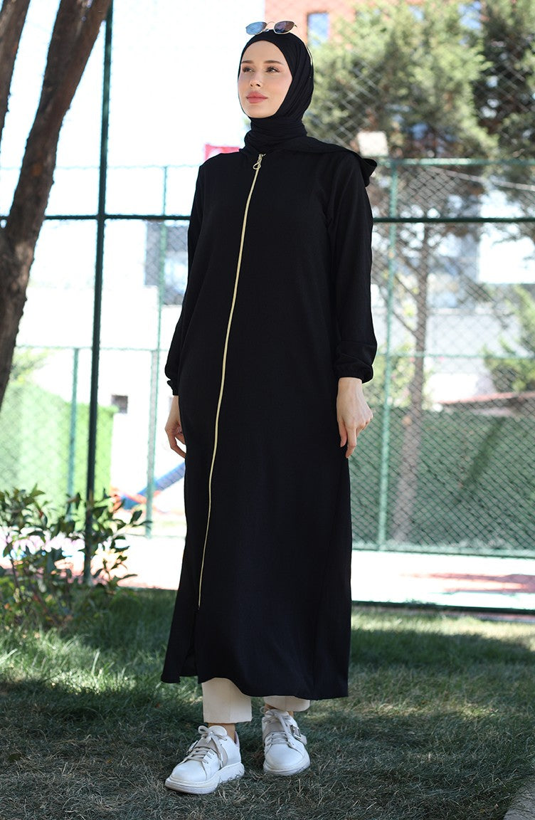 Bürümcük Abaya à Capuche En Tissu 1029-01 Noir 1029-01
