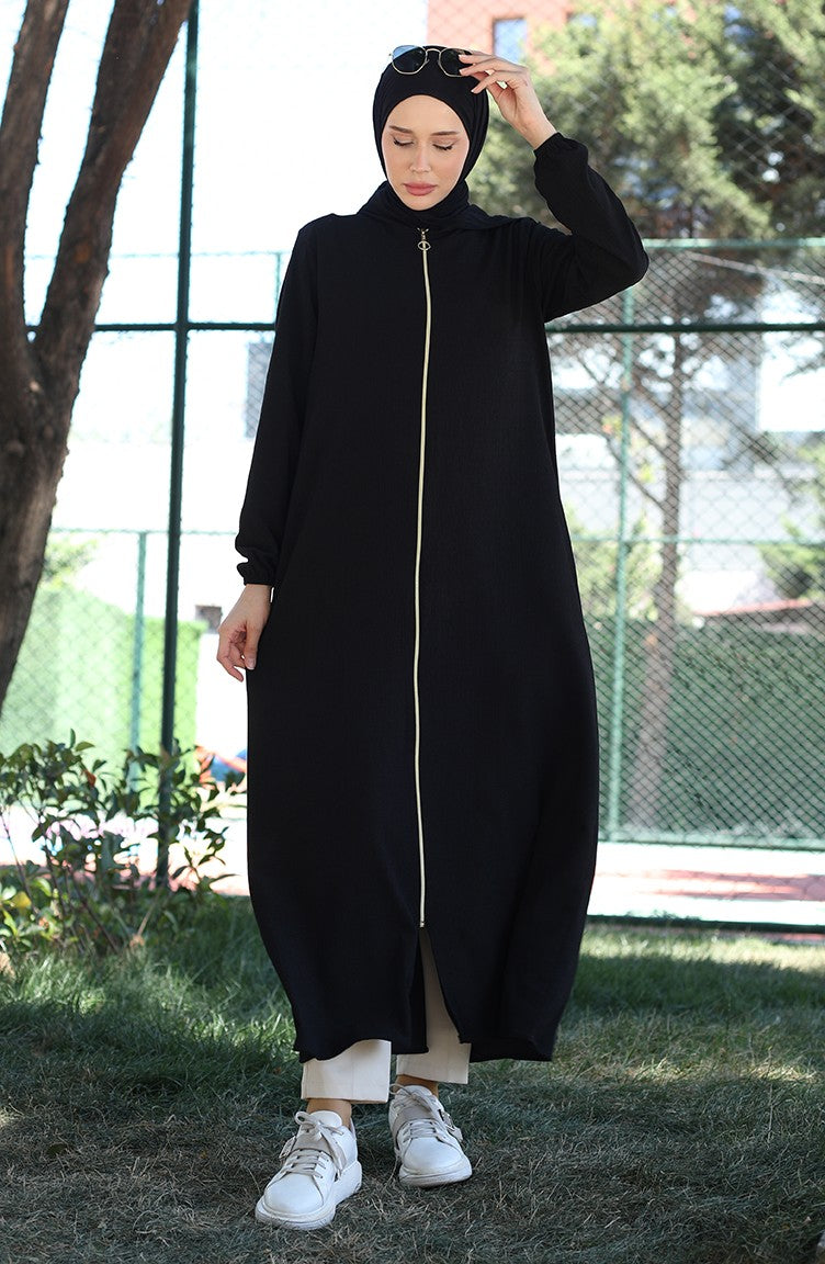 Bürümcük Abaya à Capuche En Tissu 1029-01 Noir 1029-01