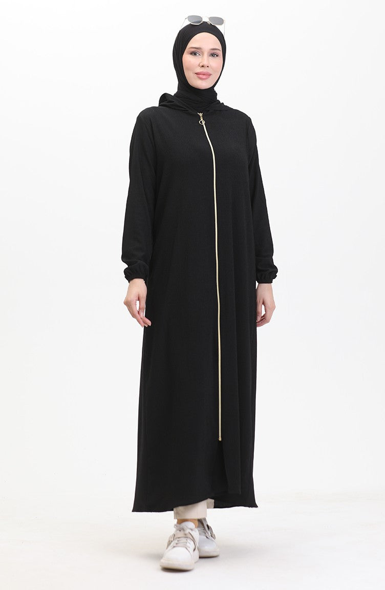 Bürümcük Abaya à Capuche En Tissu 1029-01 Noir 1029-01