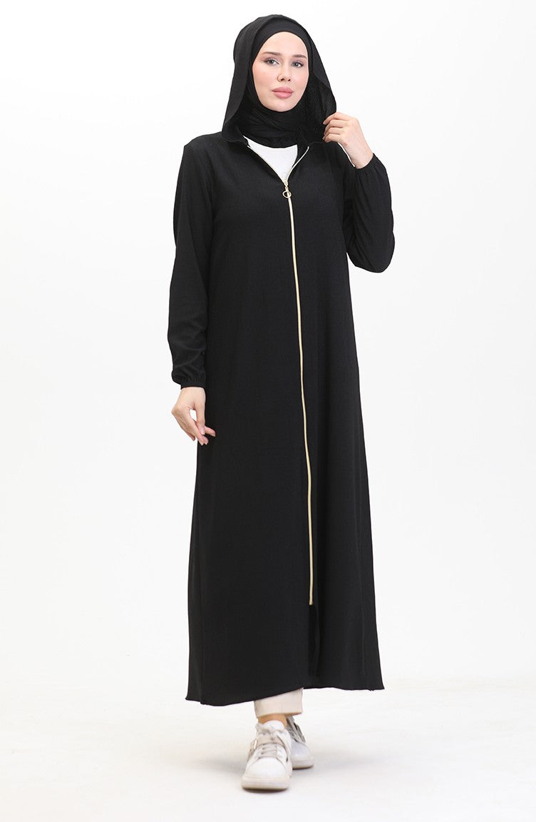 Bürümcük Abaya à Capuche En Tissu 1029-01 Noir 1029-01