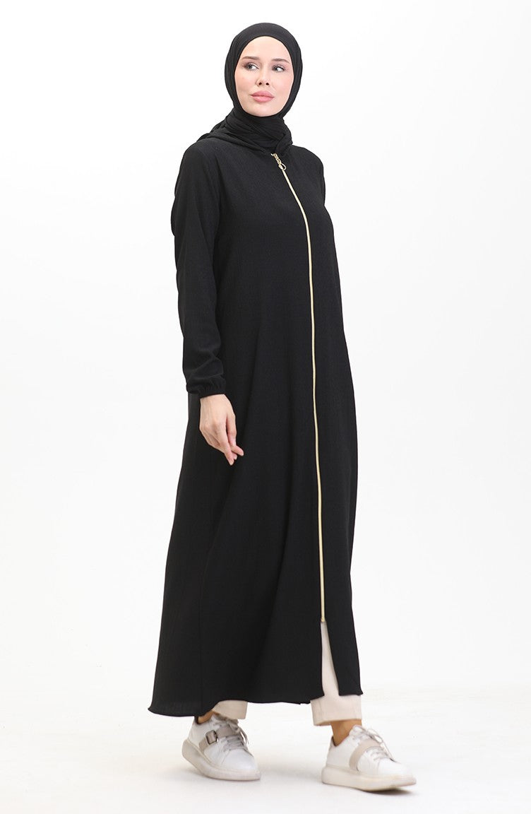 Bürümcük Abaya à Capuche En Tissu 1029-01 Noir 1029-01