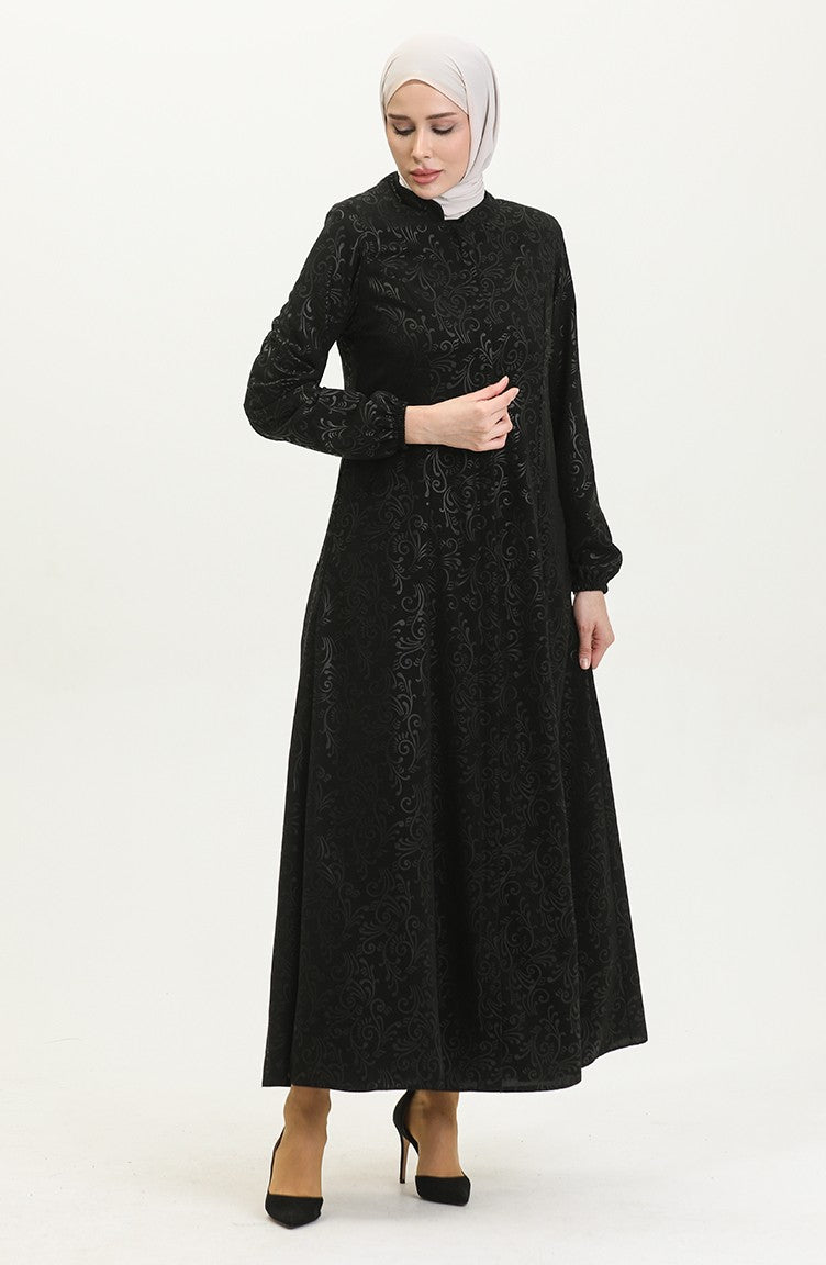 Abaya Adel Mevlana à Motifs 3018A-01 Noir 3018A-01