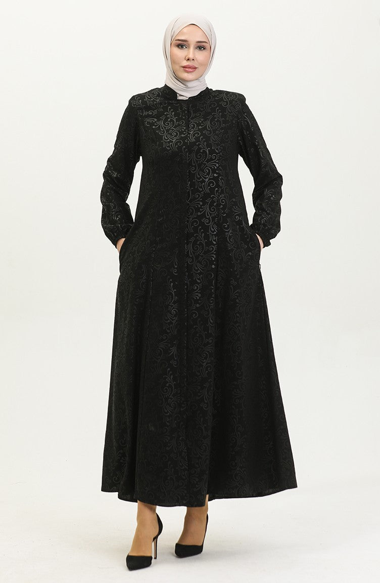 Abaya Adel Mevlana à Motifs 3018A-01 Noir 3018A-01