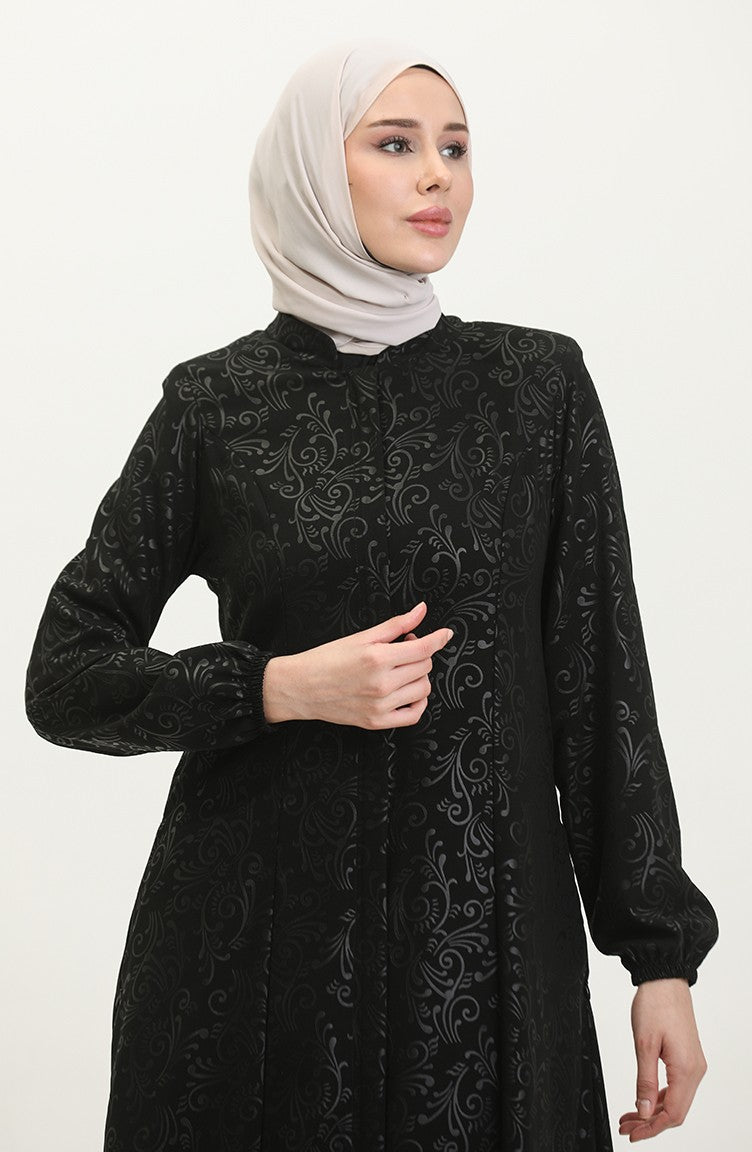 Abaya Adel Mevlana à Motifs 3018A-01 Noir 3018A-01