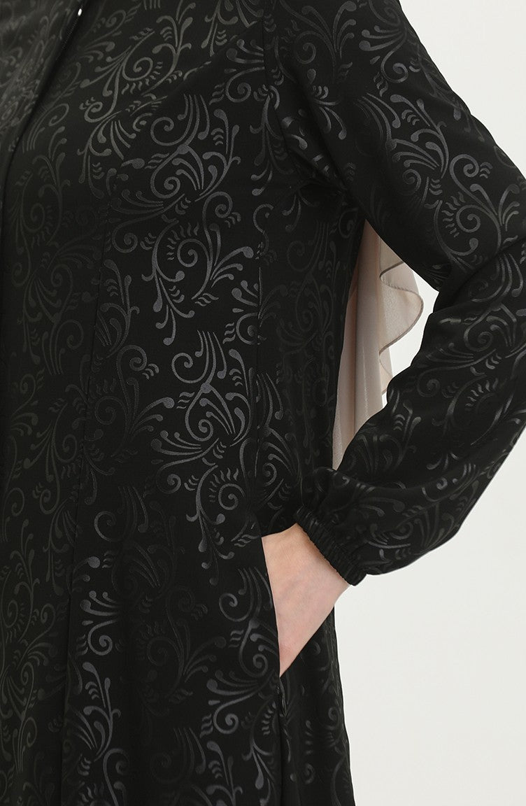 Abaya Adel Mevlana à Motifs 3018A-01 Noir 3018A-01