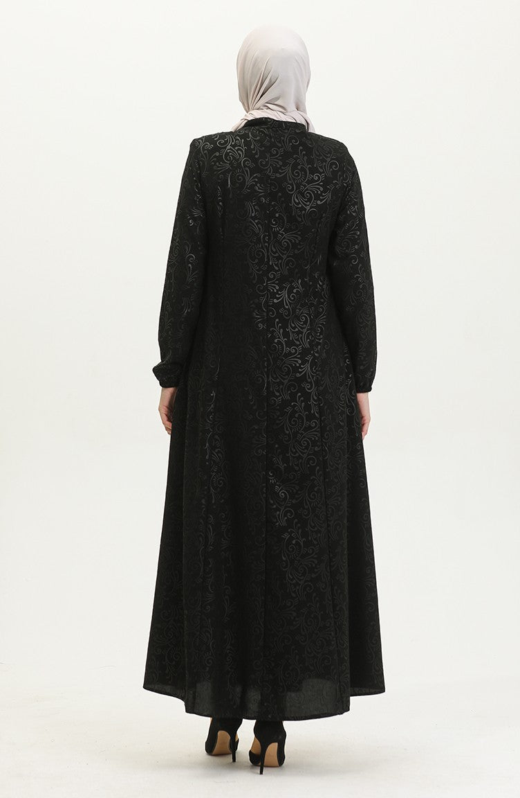 Abaya Adel Mevlana à Motifs 3018A-01 Noir 3018A-01