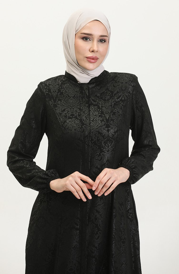 Abaya Adel Mevlana à Motifs 3018B-01 Noir 3018B-01